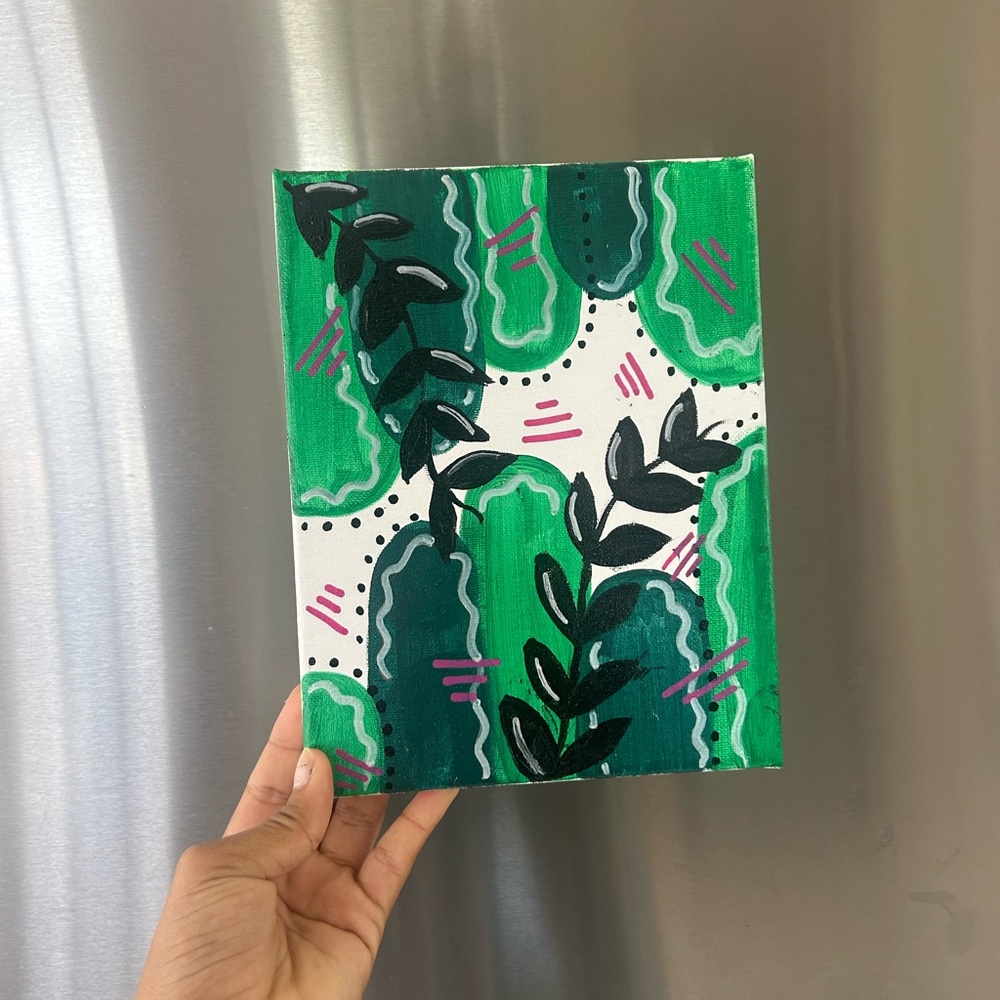 Hand-Painted Green Botanical Canvas Art